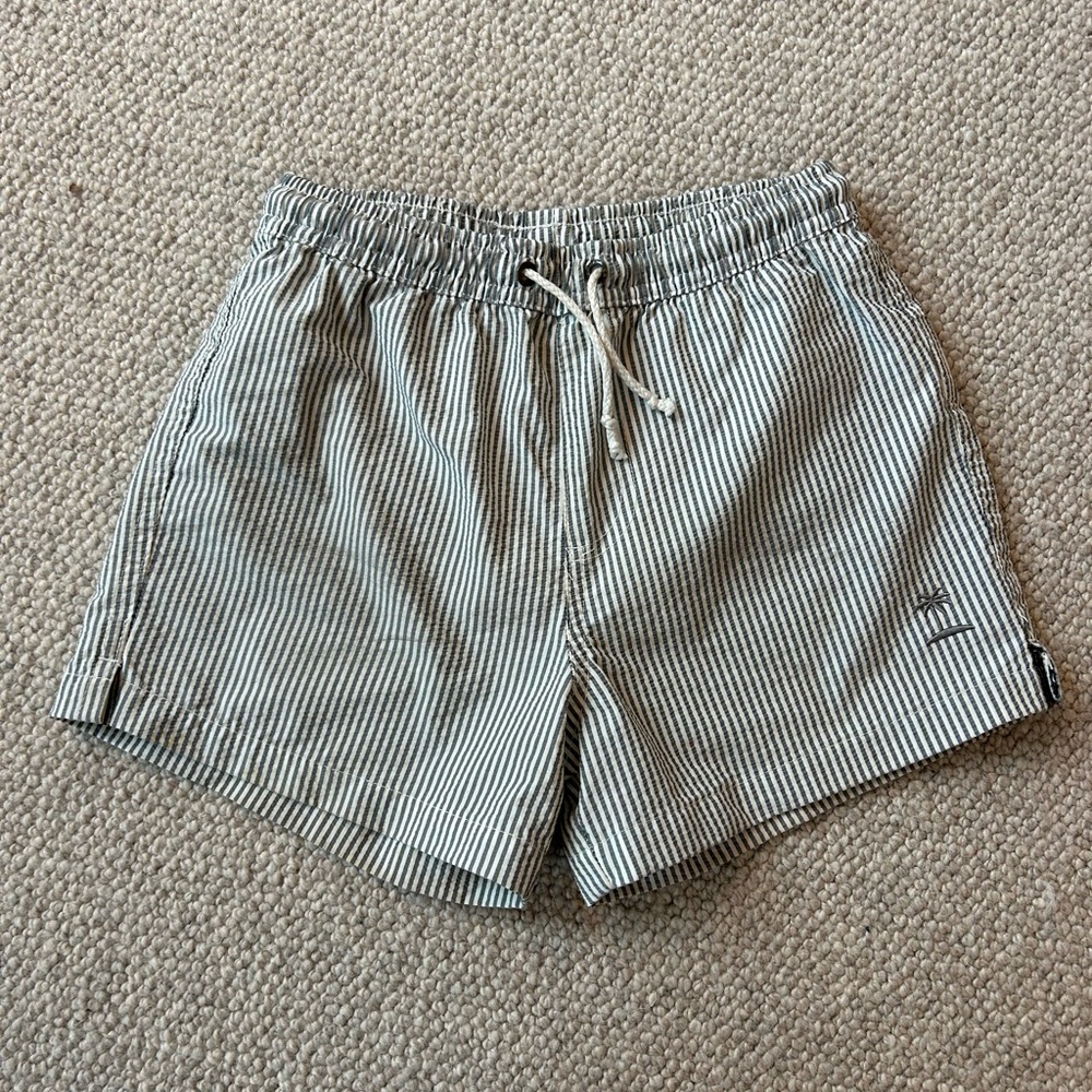 Black and White Swim Trunks with Elastic Waistband